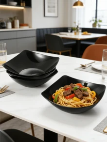 2/4/6/8/10pcs Reusable Plastic Bowls And Plates, Suitable For Cold Dishes, Cooked Food, Desserts, Party Food, Stackable Storage, Suitable For Family Gatherings, Hotels, Outdoor RV Camping Picnics Weddings - Black - View 1