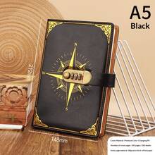 Diary With Lock, 220 Pages Secret LockableJournal, A5 Locking Journal Pu LeatherRefillable Writing Notebook With Lock(Black) - màu đen - Xem 1