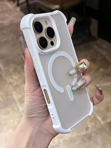1pc Luxury Frosted Transparent Magnetic Full Body Soft Silicone Protective Phone Case, Compatible With IPhone 17 Pro Max 16 15 14 13 12 11 Pro Max Plus, Shock-Absorbing Anti-Fall, Compatible With Wireless Charging - White - View 4