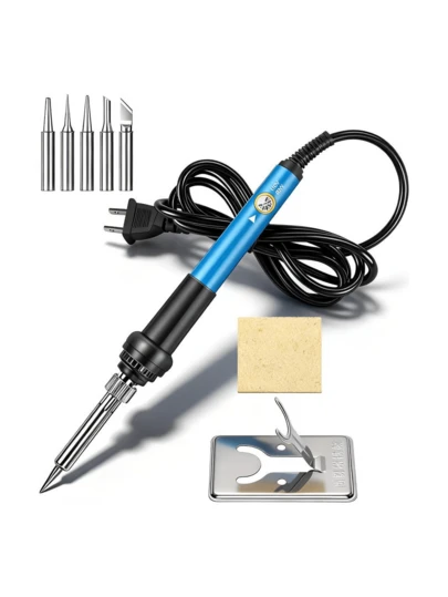Kit De Soldadura Electronico Para Soldar, Herrería,De Cautin,soldador de 60W 110V, Con 16 Ajustes,temperatura ajustable de 200 a 450°C, con 5 puntas de soldador intercambiables, Juego de 9 piezas estándar estadounidense 60W/110V 906, soporte para soldador en forma de Y, esponja, hilo de soldadura de 8g