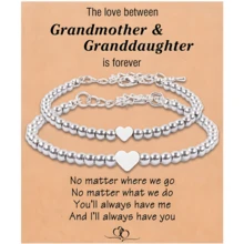 Stainless Steel Beaded Elastic Bracelet, Heart Pendant Bracelet, "I Love You" Bracelet, Gift For Daughter/Granddaughter From Dad, Birthday Gift, Mother's Day Gift, Valentine's Day Gift