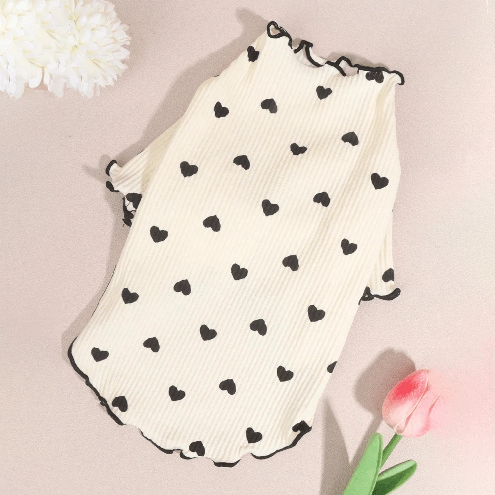 1pc Lightweight Pet Heart Embroidered Waffle Short Sleeve Vest Suitable For Small Dogs/Cats (Product Size Runs Small, Suggest Ordering 1-2 Sizes Up, Random Color Dispatch) - Beige - View 1