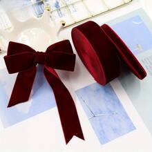 1 Roll 5 Yards Elegant Luxurious Burgundy Velvet Ribbon (Length 450cm/177in), Burgundy Gift Wrapping Ribbon, Bouquet Packaging Ribbon, Christmas Gift Box Bow Decor Ribbon, DIY Ribbon, Handmade Bow Bouquet Gift Satin Ribbon, Christmas Tree Decor, Wedding Party Holiday Decor, Suitable For Christmas, Wedding, Birthday, Valentine's Day - Burgundy - View 3