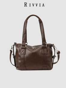 Geantă vintage maro, de mare capacitate, geantă de umăr, geantă crossbody, geantă de navetă zilnică pentru femei de afaceri. Geantă de mână casual nouă, capacitate mare, curea de umăr lată, poate fi folosită ca geantă de umăr sau geantă crossbody. - Multicolor - Vizualizare 2