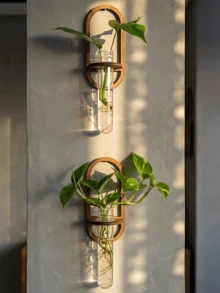 1pc Indoor Plant Wall Hanging Planter, Plant Propagation Station Wall Mounted, Plant Propagation Bottle, Wall Hanging Propagation Station With Wooden Rack, Multi-Layer Plastic Test Tube Planter, Wall Mounted Terrarium, Suitable For Home Office Plant Hanger, Vase, Wall Decor, Hydroponics Cutting, With Wooden Rack, For Hydroponic Plants, Unique Gardening Gift, Suitable For Women, Moms, Plant Lovers, Home Decor, Room Decor, Wall Decor Gift, Birthday Graduation Gift - Wood Color - View 4