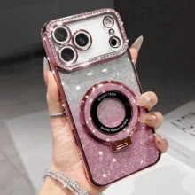 奢华亮片相机水钻指环支架渐变闪光电镀手机壳，兼容 17 Pro Max Air 16 15 14 13 12 Pro Max Mini，适合女孩和女士，橙色、银色、粉色可选。 - 粉色 - 查看 3