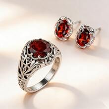 High-Quality Hypoallergenic Vintage-Style Silver-Red Non-Fading Gem Jewelry Accessories Perfect For Autumn And Winter Stacking With Partners Or Lovers New Year & Birthday Gift Local Warehouse It's An Exquisite Gift For Women - 8 - Xem 1