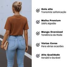 Women's Tshirt Basic T-Shirt Women's Blouse High Neck Oversized Sleeve 100% Premium Cotton National Manufacturer - Mousse Sôcôla - Xem 4