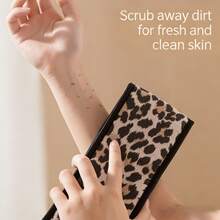 Three Pieces Set Of Leopard Print Bath Sponges, Back Scratchers, And Bath Mitts, Featuring Drawstring Ties, Double-Sided Scrubbing And Exfoliating Capabilities For Bathing And Back Scrubbing - Multicolor - View 3