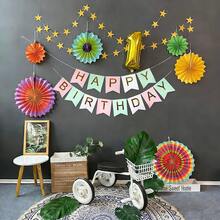 Pancarta de cumpleaños en tonos pastel con letras doradas brillantes, banderín de feliz cumpleaños, decoraciones de fiesta, suministros para fiesta de cumpleaños - Multicolor - Ver 3