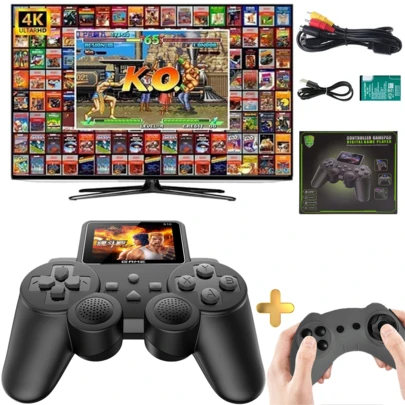 Consola de juegos con joystick, máquina de arcade retro mini con 520 juegos, consola con mandos para juego individual o dobles; Consola S10 "El Rey" para entretenimiento y ocio, portátil, mini y clásica, juego de aventuras de personajes FC para uno o dos jugadores, consola de videojuegos portátil con pantalla HD de 2.4 pulgadas.