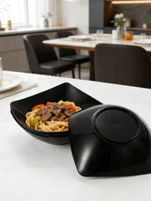 2/4/6/8/10pcs Reusable Plastic Bowls And Plates, Suitable For Cold Dishes, Cooked Food, Desserts, Party Food, Stackable Storage, Suitable For Family Gatherings, Hotels, Outdoor RV Camping Picnics Weddings - Black - View 3