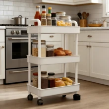Black & White Kitchen Storage Cart - 3/5-Tier Optional With 360° Swivel Wheels, Mobile Rolling Organizer For Snacks Fruits & Spices, Versatile Shelf For Living Room & Study - Màu đen ba lớp - Xem 4