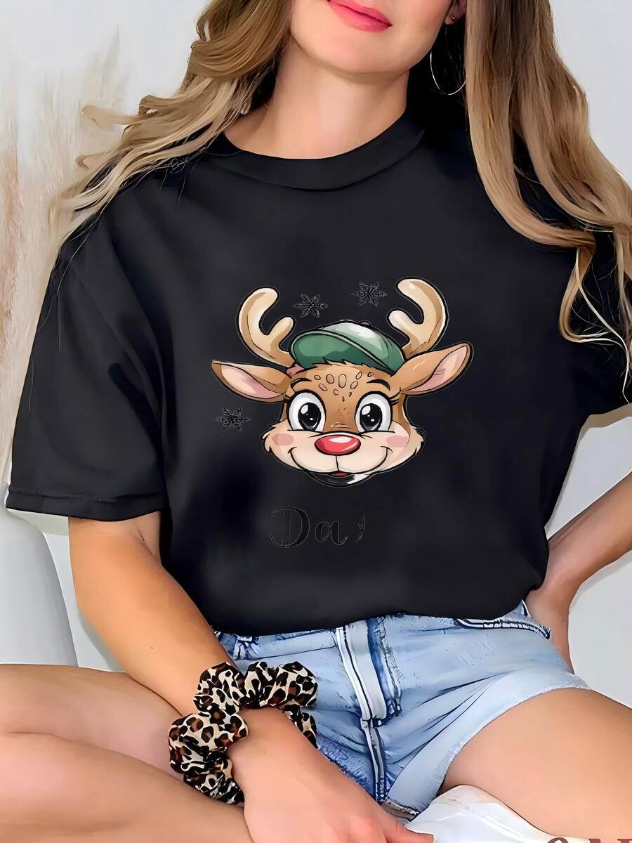 Camiseta De Renos Personalizada Para Niños, Camiseta Con Tshirt De Niños Con Nombre Personalizada, Camiseta De Navidad Personalizada, Camiseta De Renos De Navidad, Camiseta De Niños De Navidad Camiseta - Negro - Ver 1