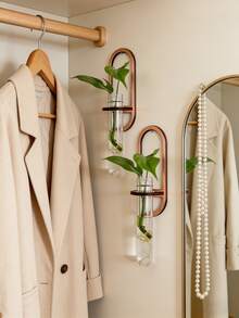 1pc Indoor Plant Wall Hanging Planter, Plant Propagation Station Wall Mounted, Plant Propagation Bottle, Wall Hanging Propagation Station With Wooden Rack, Multi-Layer Plastic Test Tube Planter, Wall Mounted Terrarium, Suitable For Home Office Plant Hanger, Vase, Wall Decor, Hydroponics Cutting, With Wooden Rack, For Hydroponic Plants, Unique Gardening Gift, Suitable For Women, Moms, Plant Lovers, Home Decor, Room Decor, Wall Decor Gift, Birthday Graduation Gift - Wood Color - View 8