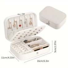 1个多功能旅行PU皮革首饰盒，首饰耳环项链收纳盒，化妆品口红首饰整理盒，大容量带扣皮革首饰盒，情人节、生日、开学礼物 - 彩色 - 查看 18