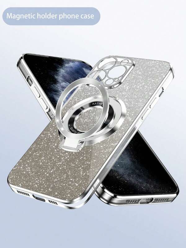 全新电镀防摔手机壳+闪光卡纸+电镀隐藏式支架+全套手机壳，适用于 11/12/13/14/15 Pro Max、三星S22/23/24 Ultra/A14/A25/A34/A54、OPPO、vivo、Redmi 13C