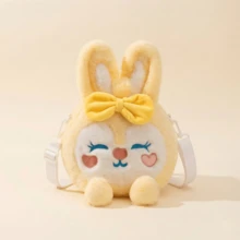 Plush Bunny Backpack Purse, Cute Bowknot Rabbit Faux Fur Mini Backpack & Crossbody Bag With Adjustable Straps, Lightweight Soft 3D Animal Bag For Daily Travel, Size 20*8*28cm (7.9*3.1*11in), Colors: Pink/Purple/Yellow - Multicolor - View 12