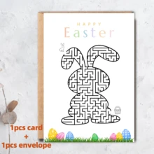 1/6Pcs Interactive Easter Maze Cards With Kraft Envelopes, Creative Brain Teaser Easter Egg & Bunny Activity Greeting Cards, Fun Holiday Stationery Set For School & Party Exchange - Multicolor - View 11