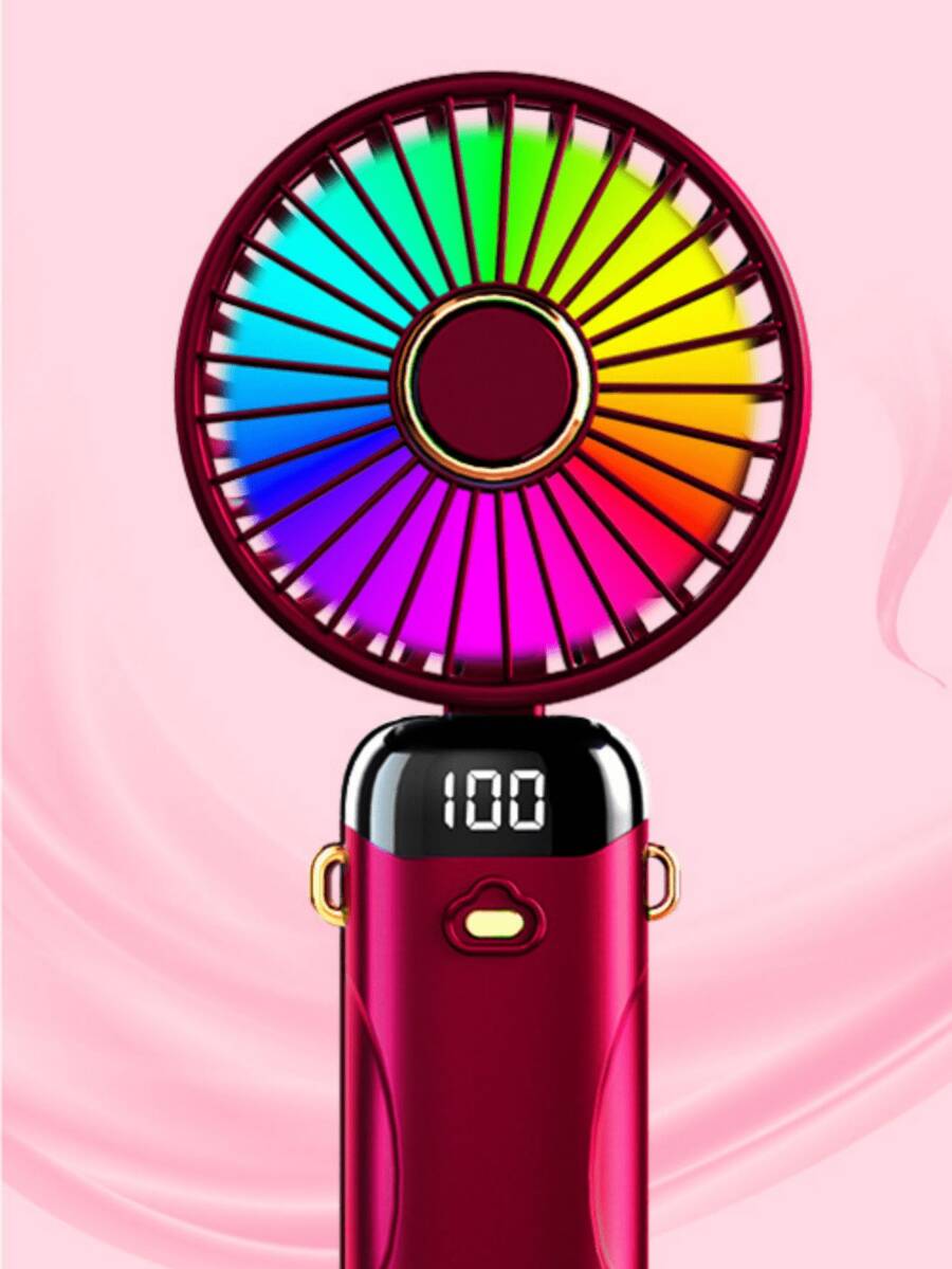 個人手持風扇,配備手機支架與掛繩,升級 1200mAh 電池容量,LED 數位顯示,USB 充電電池供電,鮮豔燈光,6 段風速調節,90° 可調角度 - 彩色 - 查看 1
