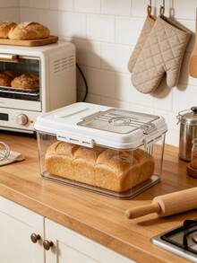Bread Box, Sealed Bread Storage Container, Flip Lid Bread Organizer, Kitchen Countertop Bread Box, Homemade Bread, Cookies, Grains, And Fruits - Transparent - View 1