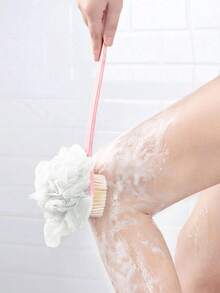 1支粉/蓝色长柄去角质刷，多功能磨砂刷，可用于背部去角质和淋浴清洁，适合返校和宿舍使用。 - 彩色 - 查看 5