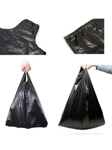 50/100 piezas de bolsas de basura con cordón para el hogar, con material grueso y duradero, no propensas a rasgarse, con función de sellado automático, hechas de plástico. - Negro - Ver 6