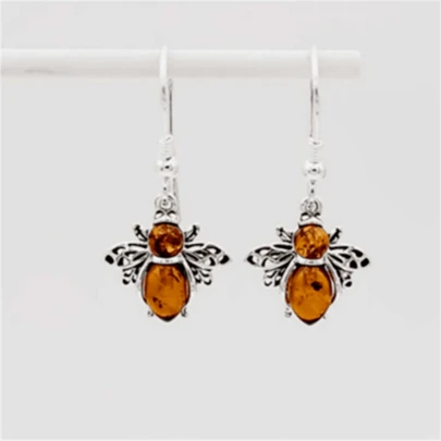 1 Pair Bohemian Vintage Cute Bee Pendant Earrings With Faux Gems, Fashion Jewelry Earrings For Women, Wedding Party Gift