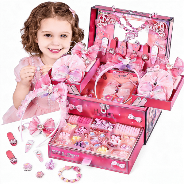 NewBandMo Kids DIY Jewelry Hair Accessory Set For 3 To 12 Years Girls,- Arts & Crafts Gift,Charms & Necklace Supplies ,Ideal Gifts For 5 6 7 8-12 Year Old Girl,Gift For Ages 5-12 Year Old Girl - Little Kids Art & Craft Gifts
