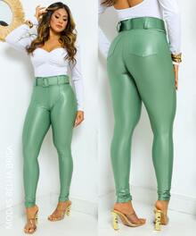 HIGH-WAIST SHAPING LEGGINGS WITH BELT - Olive Green - View 2