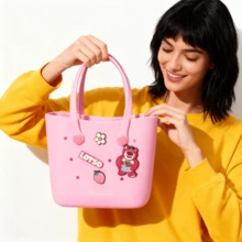 Miniso 名创优品迪士尼卡通洞穴便当包可爱抱抱熊便携沙滩手提包大容量女士旅行单肩包手提包礼品 - 粉色 - 查看 5