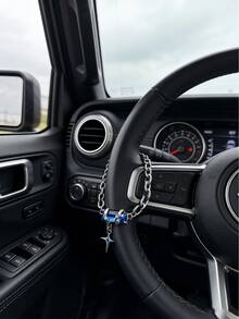 Silver Steering Wheel Chain With Black Cross Pendant, Gothic Style Car Accessory | Unique Gift For Him - Multicolor - View 10