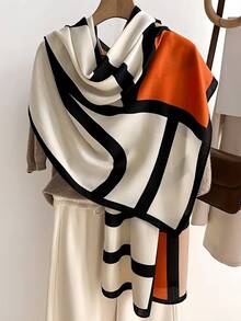 وشاح نسائي بتصميم هندسي ملون، ناعم ودافئ، شال متعدد الاستخدامات للارتداء اليومي، مناسب لجميع المواسم - وشاح - مشاهدة 10