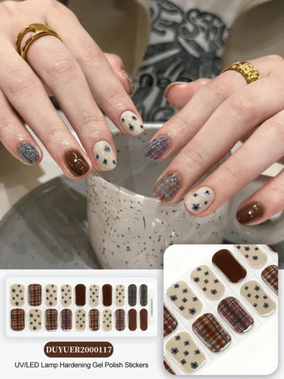 20片装UV凝胶美甲贴纸，透明底油，沙龙品质，持久耐用，ES20跨境批发代发货美甲贴纸，美甲贴纸