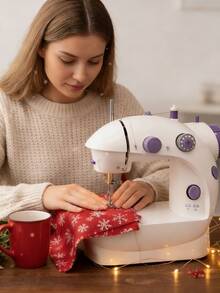 1pc Electric Sewing Machine, Portable Mini Sewing Machine For Home Use, 12 Stitches, Speed Adjustment, Automatic Threader, Foot Pedal With Night Light, Purple, DIY Crafting & Repair Tool, Great Gift For Parents, Christmas Or Halloween