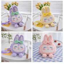 Plush Bunny Backpack Purse, Cute Bowknot Rabbit Faux Fur Mini Backpack & Crossbody Bag With Adjustable Straps, Lightweight Soft 3D Animal Bag For Daily Travel, Size 20*8*28cm (7.9*3.1*11in), Colors: Pink/Purple/Yellow - Multicolor - View 6