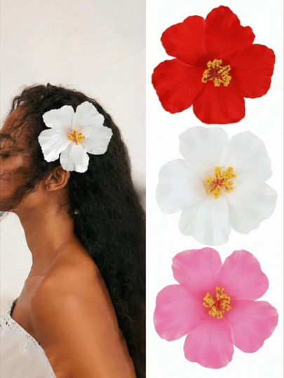 Set de 3 pinzas para el cabello con flores de hibisco, adecuadas para mujeres y niñas, grandes flores tropicales artificiales multicolor, accesorios para el cabello de estilo bohemio, adecuados para playa de verano, fiesta hawaiana, boda, Día de San Valentín (rojo, blanco, rosa), pinzas de garra, pasadores para el cabello, barrettes, accesorios para la cabeza, horquillas
