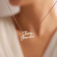 Customized Stainless Steel Necklace With Heart-Shaped Pendant Engraved With Two English Names, Simple And Fashionable Design, Perfect For Family Gatherings, Holiday Gifts Or Birthday Jewelry - Multicolor - View 4