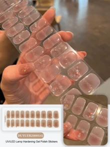 Miếng dán móng tay gel đã được xử lý, nền trong suốt, 20 miếng dán móng tay gel, cần đèn UV, chất lượng salon, bền lâu, ES20 Bán buôn xuyên biên giới, giao hàng trực tiếp, sách đỏ, miếng dán móng tay cùng kiểu, miếng dán móng tay cho đầu ngón tay. - Màu be - Xem 1