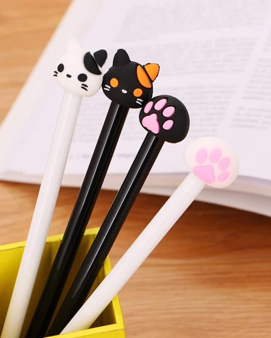 Kit 1/2/4 peças canetas gato gatinhos esferográfica Ponta fina Caneta Fofa esccolar - 1 un - Visão 1
