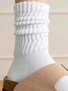 1/4 Pair Mid-Calf Socks, Multi-Pack Thick Sports Socks, Retro Loose Socks, Mid-Calf Ribbed Socks - White - View 6