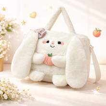 Plush Cartoon Animal Handbag Crossbody Shoulder Bag, Cute 3D Soft Faux Fur Purse With Zipper Closure, Lightweight Daily Travel Bag, Size 38*25*15cm (About 15*10*6 Inches), Styles: White Bunny/Brown Bear/Cream Cat/Pink Dog/Gray Husky - Multicolor - View 2