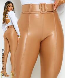 WOMEN'S CIRRE PANTS WITH BELT AND BACK POCKET - Beige - View 1