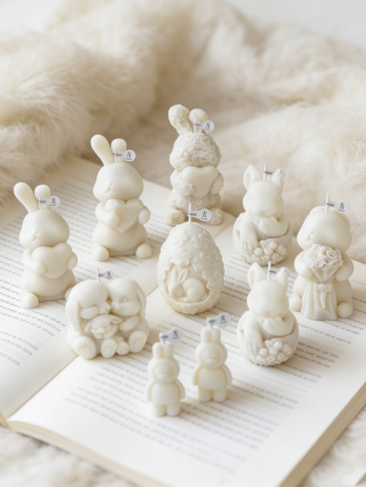 Easter Milk White Cute Rabbit Multi Shaped Aromatherapy Candle Hug Heart Hug Flower Easter Egg Style Healing Home Decoration Festival Gift Soft Decoration Ornament, Cute Rabbit Shaped Aromatherapy Candle Combination Home Soft Decoration Festival Companion Gift Atmosphere Good Item, Home Decoration Ornament Festival Gift Cute Good Item