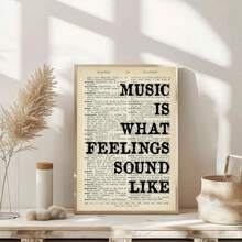 1 Set Frameless Retro Canvas Music Quote Wall Art Decor "Music Is The Voice Of Feeling", Living Room Bedroom Home Decoration Unframed - Multicolor - View 3