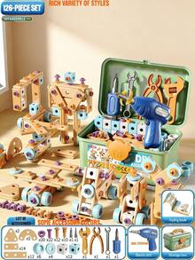 126pcs DIY Children's Construction Tool Set, Includes Electric Screwdriver, Screws, Boards, Wheels And Tools, Suitable For 3-8 Years Old Kids, STEM Educational Toy - Engineering Kit - View 13