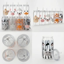 1pc 16oz/480ml Reusable Plastic Water Bottle With Lid & Straw, Cute Animal Pattern, Suitable For Gifting, Family Gatherings - Multicolor - View 3