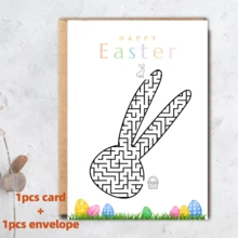 1/6Pcs Interactive Easter Maze Cards With Kraft Envelopes, Creative Brain Teaser Easter Egg & Bunny Activity Greeting Cards, Fun Holiday Stationery Set For School & Party Exchange - Multicolor - View 3