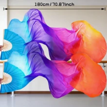 1 Pair(Left+Right) Women Rayon Silk Belly Dance Fan Veil Length 180cm Veil Belly Dancing Faux Fans Folding Fan Lengthened Fans Dancing Long Bamboo Artificial Silk Fan - Blue, Purple, Orange - View 7