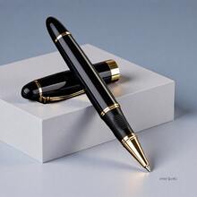 经典黑色商务钢笔 - 高级0.5毫米金属圆珠笔/适用于商业广告、企业礼品和品牌推广 - 可镌刻金属笔，公司赠品，高端促销项目/学生书法笔/可替换笔芯 - 黑色 - 查看 3